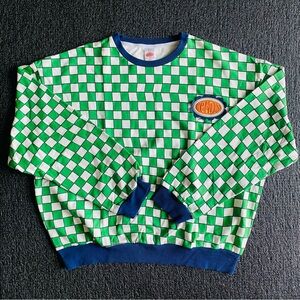 Petals & Peacocks Green Checkered Crew Neck Sweater with Blue Accents Size XXXL